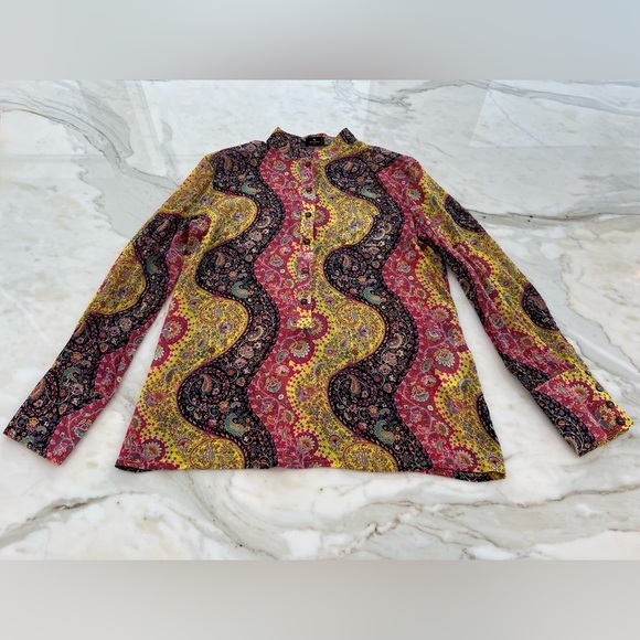 ETRO BLACK RED YELLOW MULTI SILK TOP SIZE IT 46 / US 12 NWOTS! - Picture 8 of 17